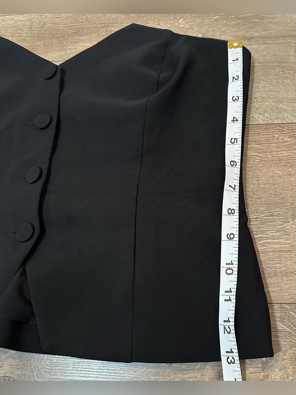 Black Structured Strapless Corset Top | Covered Button Front | Size L - Picture 5 of 9